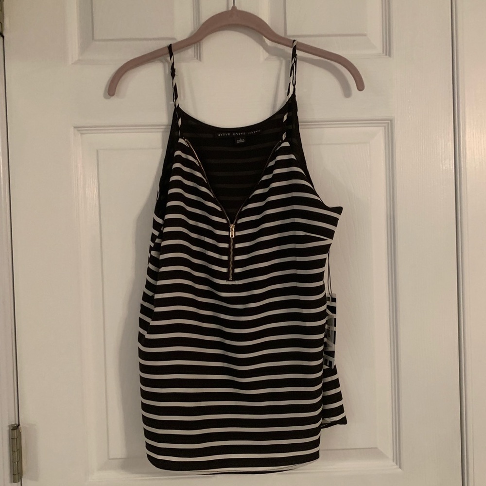 Hyfve black and white striped zipper tank NWT